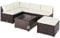 Casaria® Gartenmöbel Lounge Set Wetterfest 5 Personen Polyrattan Sicherheitsglas Tisch Outdoor Sitzkissen Terrassenmöbel Eck Sofa Braun Creme