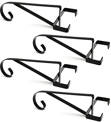 JMIATRY 4 Pcs Heavy Duty Hanging Basket Bracket, No Drill Fence Post Brackets for Concrete Posts, Black Iron Wall Hanging Bracket for Plants Pots Lanterns Bird Feeders