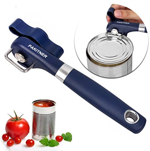 PAKITNER-Cut safe can opener, Manual can opener smooth edge-handheld Side cut can opener, Ergonomic Smooth Edge, Food Grade Stainless Steel Cutting Can Opener for Home, Kitchen & Restaurant,Navy Blue