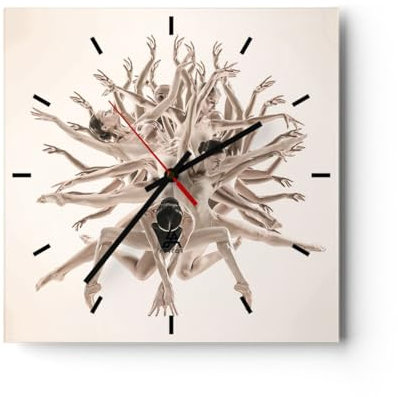 Modern Wanduhr Modern Stück Ballett 30x30cm Quadrat Klein Wand Uhr Glas Analog Zimmeruhren Küche Büro Wohnzimmer Glasuhr Wall Clock Dekoration Design Wanddekoration Küchenuhr C3AC30x30-4636