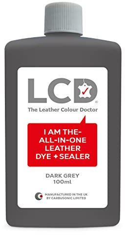 LCD All-in-One Leather dye & Sealer - Repair & Restore Paint, Permanent Colour for Sofas, Shoes, Handbags, Clothing, self Sealing 100ml by The Leather Colour Doctor (Dark Grey)