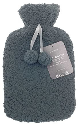 B4E Hot Water Bottles with Teddy Plush Cover - Assorted Colours (Grey)