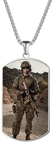 Cupimatch Dog Tag, Soldat Tag Anhänger militärische Tag Anhänger Herren Edelstahl Halskette kann angepasst werden Foto Name Silber…