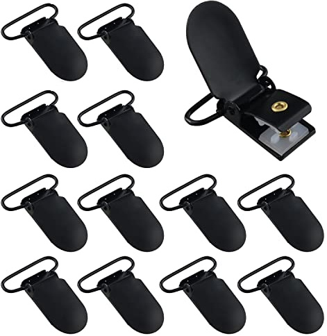 ZZLZX Hosenträger-Clips, 18 Stück, Schwarz, Metall, 25 mm