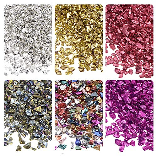 sourcing map 6 Farben Crushed Glass Chips, 1-4mm Unregelmäßiges Glitzer-Metallic-Glas zum Basteln, DIY, Schmuck, Vasenfüller, Epoxidharz-Dekoration, 28 g, Bunte Farbserie