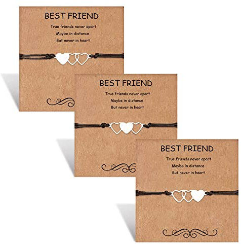 HOHOTANG Best Friend Bracelets for 3, Friendship Bff Matching Heart Bracelet, Trio Friends, Long Distance Birthday Jewellery Gifts Women Girls Sister, Silver-Matching Heart, 10.2inch