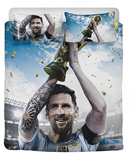 Teenager Bettwäsche 3teilig Fußball Bettwäsche Jungen Fussball Kinder Duvet Cover 3 Stück, Mädchen Bettwäsche Set 1 Bettbezüge Mit Und 2 Kissenbezug (#2,135x200/80x80x2)