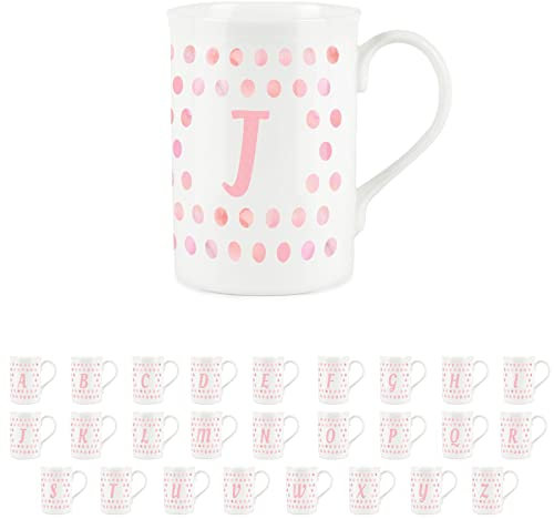Pink Polka Dots Spots Letter J Mug - Fine Bone China Alphabet Initials Gift/Present Mug