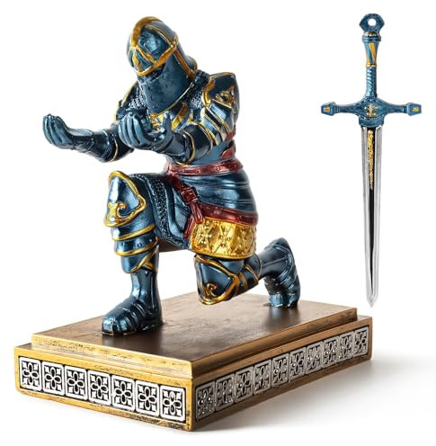 MACLARONX Kniender Ritter Stifthalter mit Schwert, mittelalterlicher Krieger, ausgefallener Bleistiftständer für Büro, Schreibtisch, Heimdekoration, für Männer, Vater, Ehemann, Rüstung, Soldatenstatue