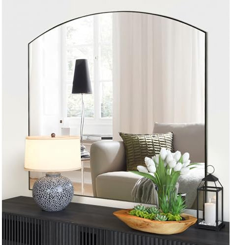 GIFTTROVE Specchio da finestra ad arco nero opaco, specchio decorativo da parete con cornice in metallo da 91,4 cm, specchio da parete per soggiorno, camera da letto, ingresso