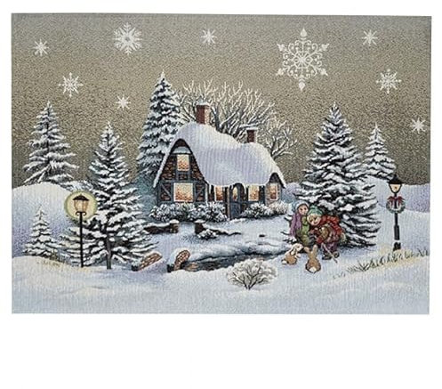 Tischdecke Mitteldecke Tischläufer Tischset Kissenhülle Weihnachten Gobelin Winterdorf beige braun Töne Baumwollmischung (37 x 50 cm Tischset)