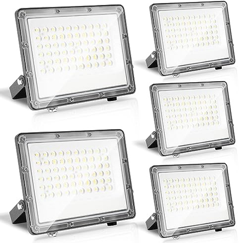 Yakimz Lot de 5 projecteurs LED extérieur 50W, 4950 lm Spots d'extérieur, Super lumineux 6000 K - Blanc froid - IP65 - Étanche - éclairage de sécurité Pour arrière-cour, allée (pas de fiche)
