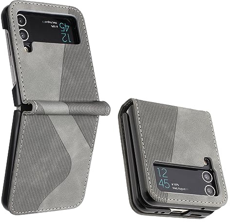 Mo-Somnus Compatible with Samsung Galaxy Z Flip 3, Shockproof Case PU Leather Folding Stand Magnetic Protect Flip Cover Samsung Galaxy Z Flip 3 Phone Cases (Gray)