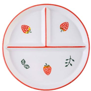 TYMYYS Mano-Placa De Control De Porciones Con Patrones De Frutas Pintadas, Platos Divididos, Linda Placa De Control De Porciones De Cerámica Para Bajar De Peso-fresa-8 inch