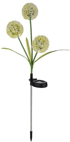 GLOBO Außenleuchte Gartendeko LED Solarlampe Pusteblume Erdspieß Terrassenlampe, grün gelb, Edelstahl Kunststoff, neutralweiß, DxH 23x75 cm