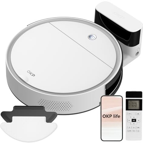 OKP Life K5B Robot Aspirador, Limpieza Silenciosa con Mopa a Control Remoto, Potencia de Succión 2500Pa, Compatible con WiFi/App/Aleax, Carga Automática, para Pelos de Mascotas, Alfombras y Suelos