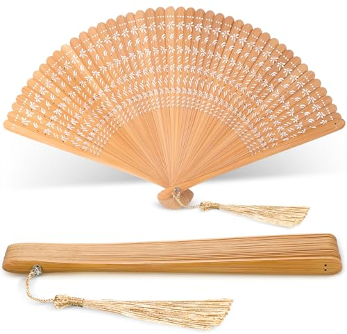 Queekay Hand Bambus Faltfächer Tragbarer Sommer Handfächer für Damen Hohl Geschnitzter Bambus Fächer Vintage Chinesischer Fächer Faltbarer Manueller Fächer für Dekoration Hochzeit Geburtstagsgeschenk