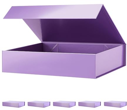 PACKHOME 6 Geschenkboxen 29,8 x 20,3 x 6,3 cm, stabile Hemdboxen mit magnetischen Deckeln für mehrere Anlässe (glänzendes Lila)