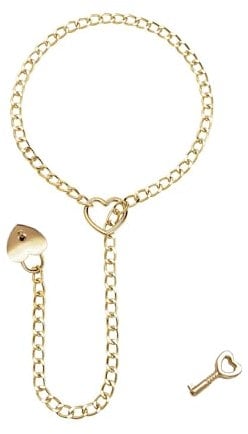 GAUEIOUR Womens Slip Chain Necklace Heart O-Ring,Punk Rock Link Chains Necklace, Adjustable Stainless Steel Lasso Heart-Shaped Jewelry, Fashionable and Trendy Item, Lock Core With Key (Gold)