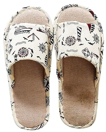 Lazzboy Hausschuhe Damen Slippers Blumendruck Offene Spitze Leinen Home Slides Sommer Pantoletten Für Den Innenbereich Haushaltsschuhe Sandalen Schuhe Sandaletten (Grau,43)
