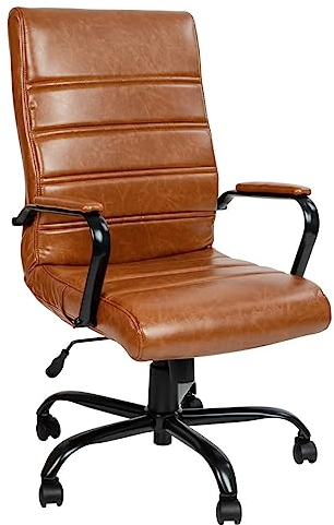 DOCOXI ergonomischer Bürostuhl Leder Boss Business Stühle, Ergonomischer Bürostuhl Hohe Rückenlehne Braun Weicher Executive Drehstuhl mit schwarzem Rahmen und Armlehnen Konferenzstühle