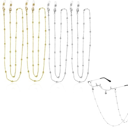 EYVRPAU 4 pièces Chaîne de lunettes pour femme,Porte-sangle autour du cou,Cordon Lunettes Femme,Chainette Lunettes Femme,Collier de longe pour masque facial (Silver)