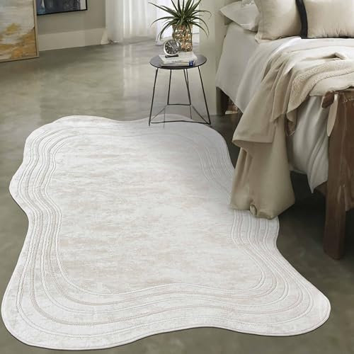 Mazovia Modern Unregelmäßig Teppich - Kurzflor - Weich Teppich für Wohnzimmer, Schlafzimmer, Esszimmer - ÖKO-TEX Wohnzimmerteppich – Teppiche - Beige Creme – 160 x 220 cm