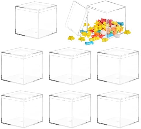 VOSSOT 8 Stück Kleine Aufbewahrungsbox Mit Deckel, 5,5 cm Transparente Kunststoff Geschenkbox, Acryl Würfel Durchsichtig Set, Acrylbox Mit Deckel, Klein Acryl Vitrine