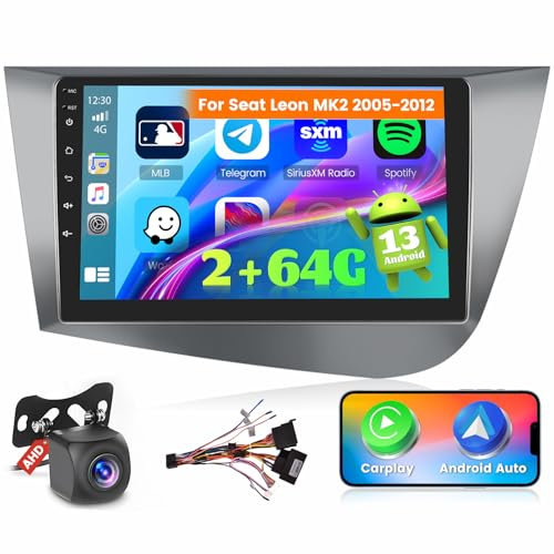 Ohradio 2G+64G per Seat Leon MK2 2005-2012 Stereo Android 15 GPS con Wireless Carplay Android Auto Radio FM/RDS WiFi + Retrocamera + MIC - 2DIN 9 Pollici
