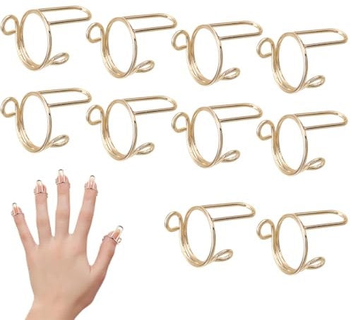 XPEX 10 pièce Bague à Ongles pour Ongles Acryliques, Réglables Nail Ring,fingernail claw nail rings set,finger nail tip claw rings(or)