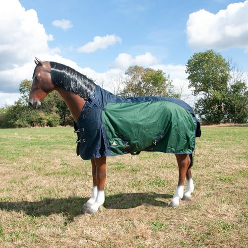 Brama-West - Coperta invernale a cavallo, 200 g, modello Montana, Turnout 1200D, per esterni, foderata, impermeabile, antivento, colore: blu navy/verde