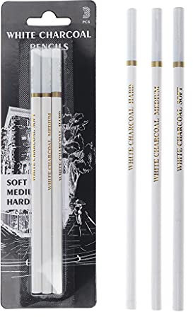 Juego de 3 lápices profesionales de carbón blanco para dibujar, bocetos, mezclas, sombreado