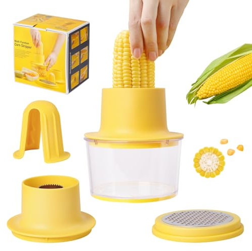 EASYLOCK Pelador de mazorcas de maíz múltiple 4 en 1 con picador de verduras, pelador de maíz de acero inoxidable (amarillo)
