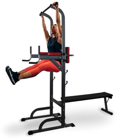 Mobiclinic® Fitness, Krafttrainingsstation, 9 in 1, Klappbar, Domifit, Verstellbar 8 höhen, Klimmzugstange, Liegebank, Langhantelablage, Multifunktion, rutschfest, Gepolstert