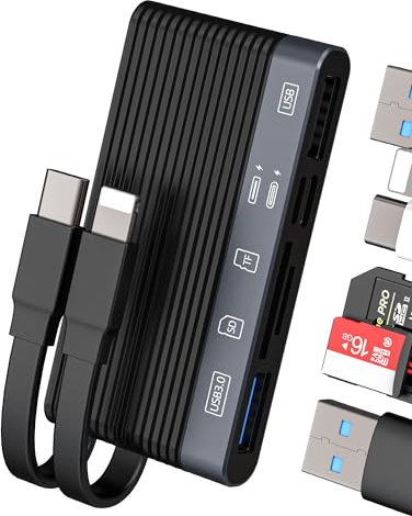 Adaptateur USB C Lightning Vers USB Lecteur Carte SD Micro SD Chargeur (6 en 1)pour iPhone 16 15 Pour iPad Pour Apple Compatible Avec Samsung OTG Card Reader Mémoire TF Compact Flash Caméras Appareil