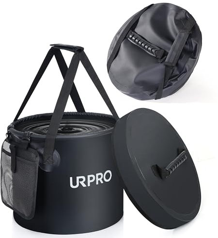URPRO Collapsible Bucket, 20L Folding Water bucket Lightweight Portable for Fishing, Camping, Outdoors, Picnic, Hiking, Beach, Car Wash, Garden (Black)