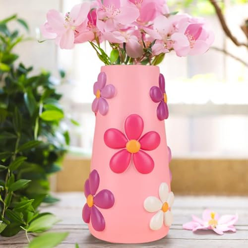 AmiCera Bunte Blumenvase für Blumen 20cm Hoch, Regenbogen Funny Pilz Deko Wohnzimmer, Eklektische Süße Vasen für Blumen, Einzigartige Bunt Blumen Vasen, Funky Home Decor Ästhetik, Rosa