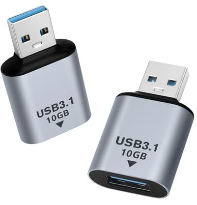 AIYEEN Adattatore USB 3.1 10 Gbps (2 pezzi), adattatore convertitore OTG da USB 3.1 maschio a USB-A femmina, compatibile con caricabatterie USB-A, PC, laptop, USB per auto e altri dispositivi USB A