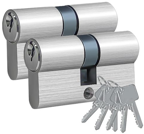 AceMining Cylindres de Serrures, 30/30mm Serrure Porte Exterieure Interieure, 60mm Serrurerie Porte avec 3 Clés, Facile à Installer, Cylindres pour Portes en Bois Verre Chambre 2 Pack