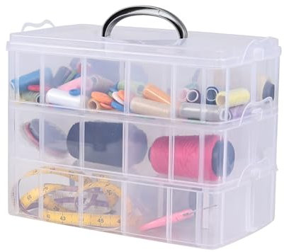Lesbin 3-Tier Craft Storage Box, 30 Compartments Clear Plastic Craft Storage Box, Craft Storage Box with Carry Handle