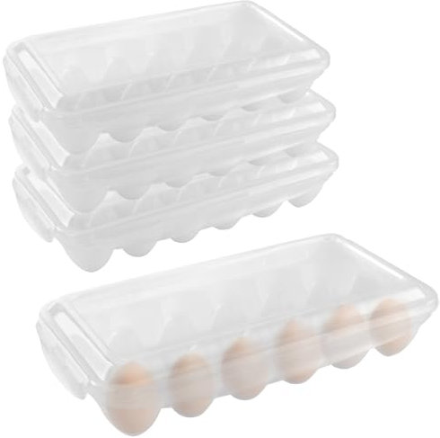 FUNSUEI 4 PCS Plastic Eggs Holder, 18 Grids Each Egg Storage Box with Lid, 72 Eggs Tray Carrier for Kitchen, Fridge Organisers, Clear, 27.5 x 13 x 6.8 cm