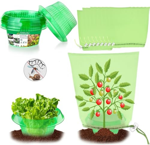 【40 Stück】20 Stück Schneckenkragen mit 20 Stück Insektenschutz-Taschen, 99% mehr Schneckenschutz, Schneckenschutzringe, zur Abwehr von Schnecken, für Ihre Salatpflanzen Tomaten Schützt, Grün