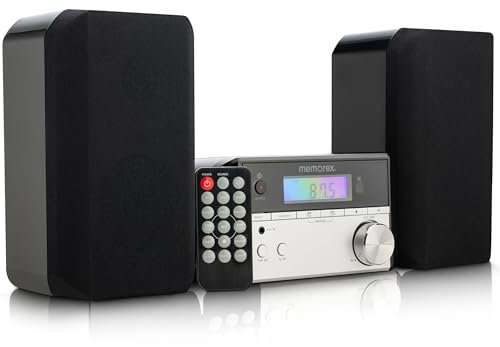 Memorex MX-MCD200 - Micro sistema CD Bluetooth con radio FM, uscita 10 W, riproduzione USB, streaming Bluetooth wireless, display LED, ingresso line-in da 3,5 mm, compatibilità CD multiformato, radio