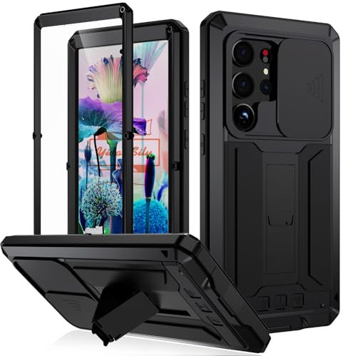 Yidai-Silu Galaxy S25 Ultra Outdoor Hülle 【Upgrade Design, IP-54 Zert., Kameraschutz】 360 Grad Full Schutz Cover Stoßfest Case Wasserdicht Stand Handyhülle für Samsung Galaxy S25 Ultra - Schwarz