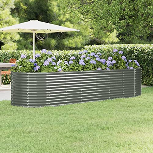 IKAYAA Hochbeet Metall Hochbeet Pflanzkübel Hochbeet Garten Pflanzbeet Gemüsebeet Gartenbeet Frühbeet Blumenkasten Pflanzkasten Stahl -Grau-322 x 100 x 68 cm