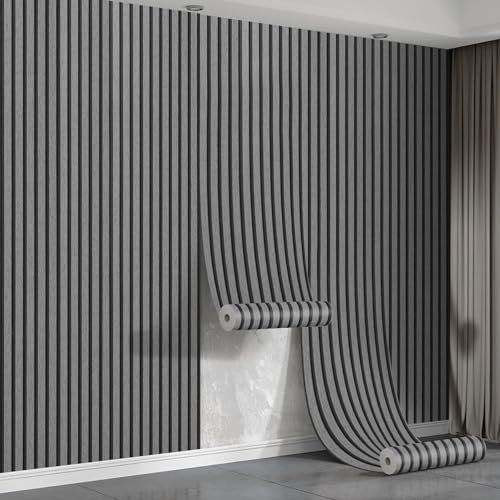 Tarwanear Grey Wallpaper for Living Room 1 Roll - 5.03m² Dark Grey Wood Panel Wallpaper Realistic Wood Slats Wallpapers Vertical Stripe Decor Wallpapers for Feature Walls Bedroom Hallway