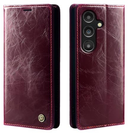 phase9 Handyhülle für Samsung Galaxy S25+ Klapphülle Magnetverschluss RFID-Schutz Kartenfächer Geldfach Standfunktion Vintage Schutzhülle Weinrot