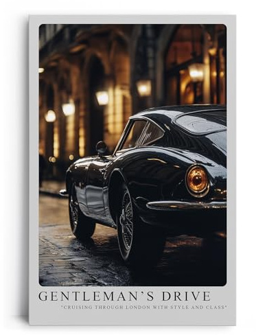 Paul Sinus Leinwandbild 60x90cm Gentleman’s Drive Klassischer Sportwagen Londoner Nacht Eleganz und Stil Zeitlose Automobilkunst Hochwertige Wandkunst