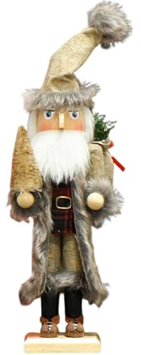Perwteriy Nutcracker Christmas Decor, 15 Inch Wooden Santa Christmas Nutcrackers with Tree and Gift Bag, Nutcracker Ornaments for Tabletop Shelves Xmas Gifts