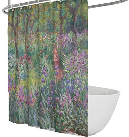 OLLIAR Home Impression Art Badezimmer Duschvorhänge Set Tranquil lris Garden Scene Duschvorhang Schnell trocknend Pflegeleichter Badevorhang mit Haken 200x200